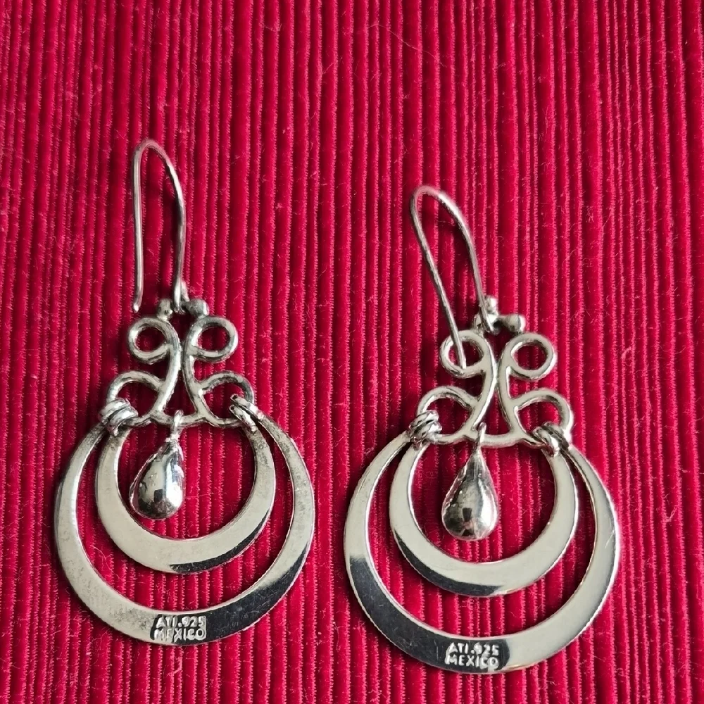 Vintage Mexico 925 Elegant Sterling Silver Dangle Earrings - Picture 3 of 6